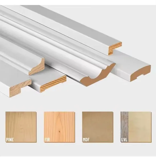 White Primed Baseboard Moulding Skriting Wood Baseboard OEM & ODM Wood Mouldings Millwork White Primed Decorative Wall Trim Baseboards Skirting Boards 